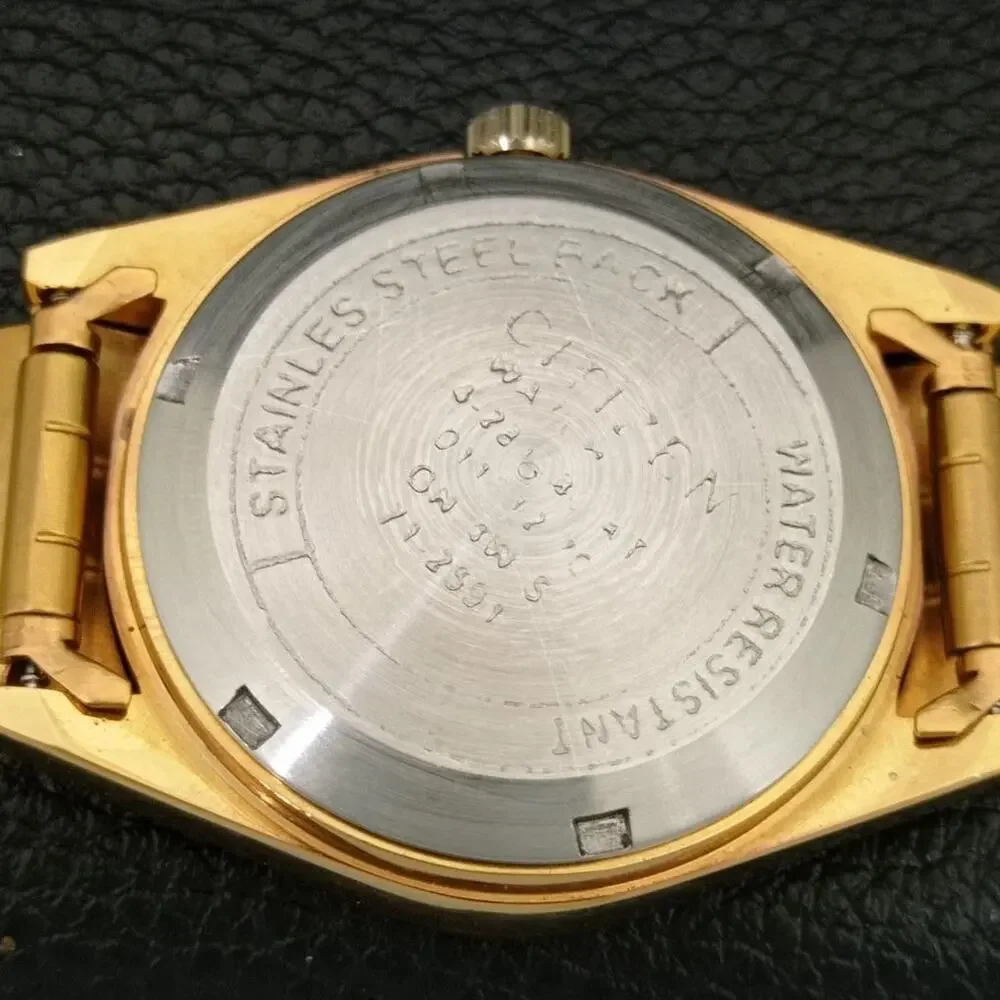 Vintage 1975 Citizen Automatic Mens Gold Watch W/daydate & Green accents